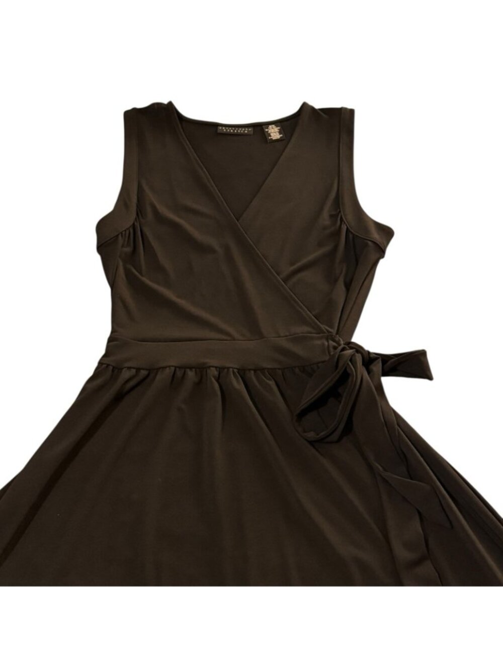 Balletcore Sleeveless Black Dress Women's M Faux Wrap Fit & Flare Minimalist - Picture 2 of 16
